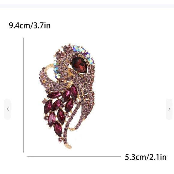 Vibrant Purple & Iridescent Rhinestone Crystal Brooch Pin Gold Tone - Picture 2 of 2